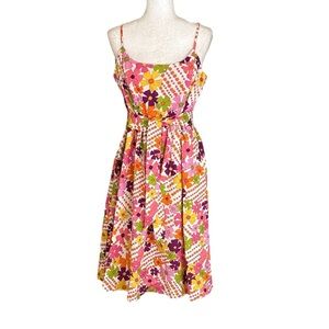 Julie Brown Retro Daisy Floral Print Tie Waist A-Line Flared Midi Dress - 10